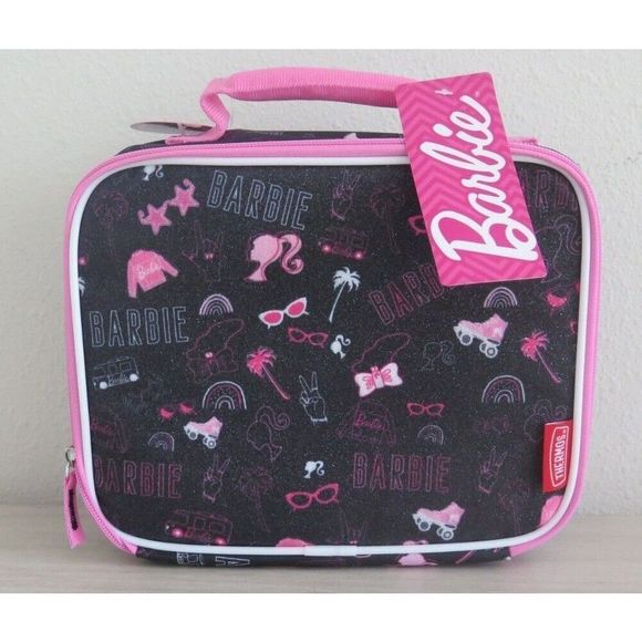 Barbie Soft Insulated Lunchbox Thermos Kids Brand Fun Glittery Design Black Pink - Picture 1 of 7